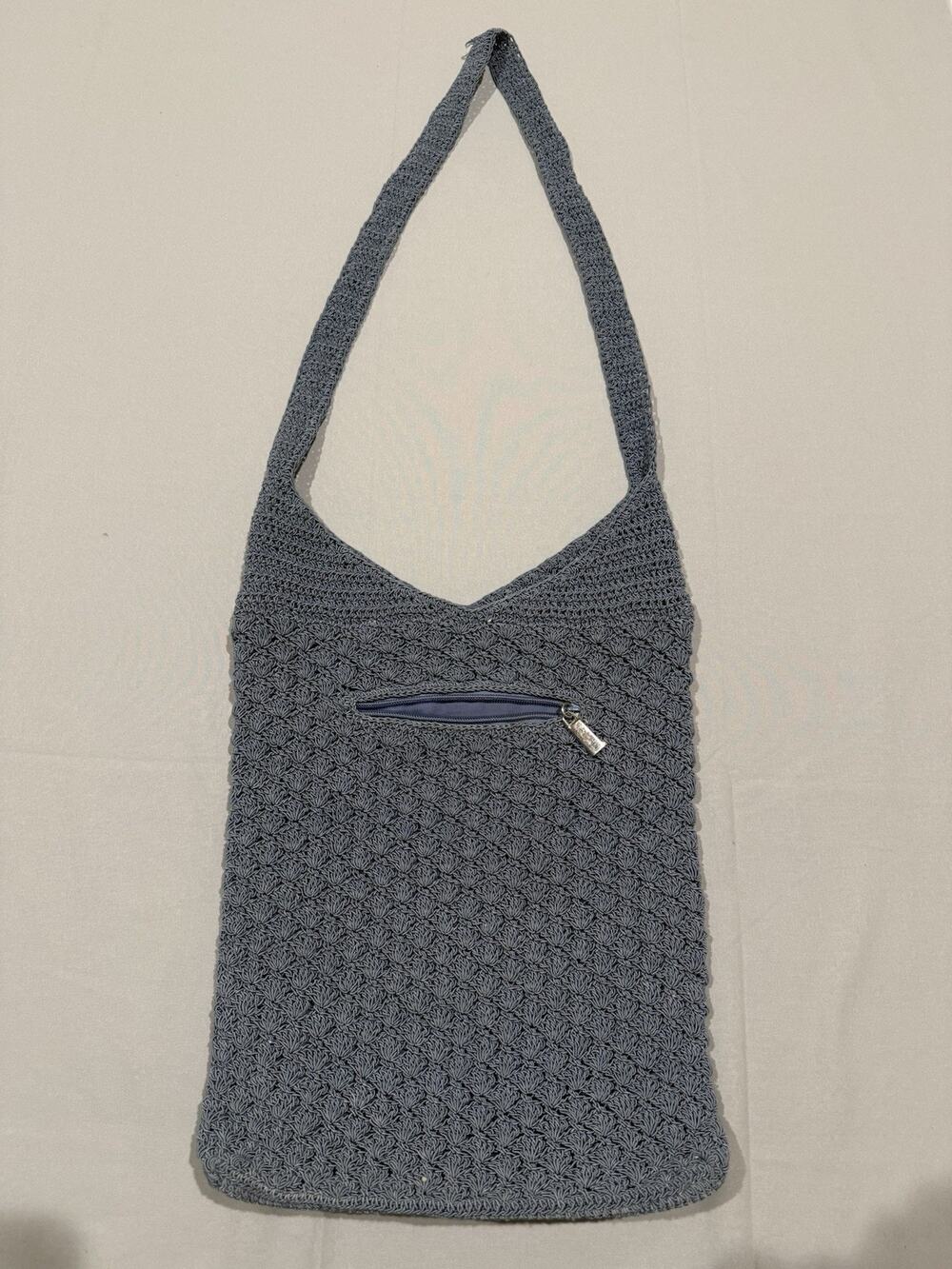 Kathy Ireland Blue Crochet Hobo Shoulder Bag Boho Knit Zipper Purse Y2K Vintage